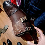 Calf Leather Comfortable Monk Strap Classic Crocodile Pattern Formal Shoes Men Dresses Shoes - Tophatter Daily Deals