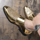 Fashion Men Golden and Black Sequined Shoes Men Shoes - Tophatter Daily Deals