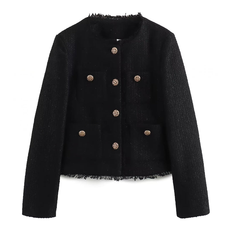 Fashion O-neck Pocket Tweed Short Coats Work Wear Blazers - Tophatter Daily Deals
