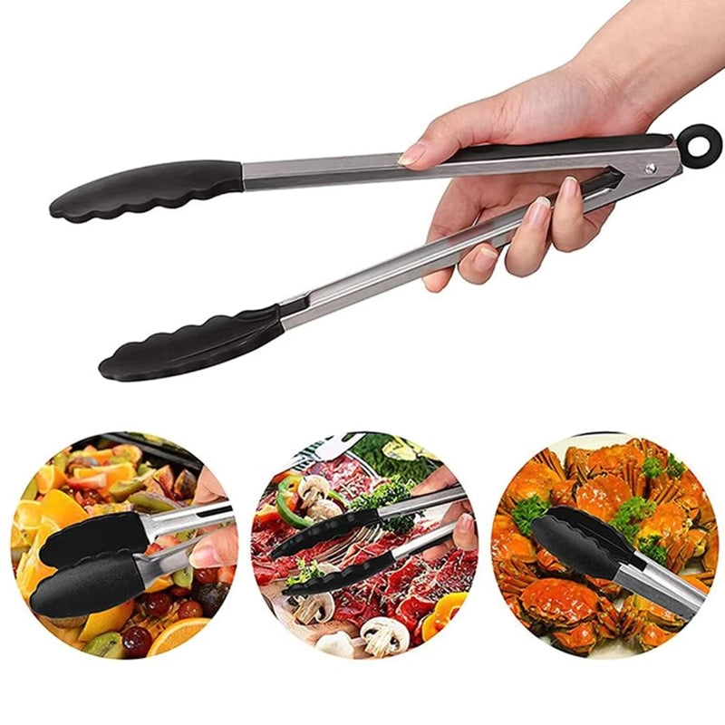 Salad Tools BBQ Gadgets Silicone Food Tong Black Cooking Tools - Tophatter Daily Deals