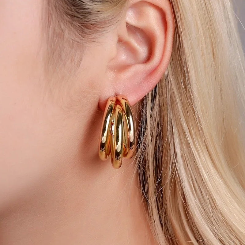 Trendy Retro Three Layer C Shape Earrings Earrings - Tophatter Daily Deals