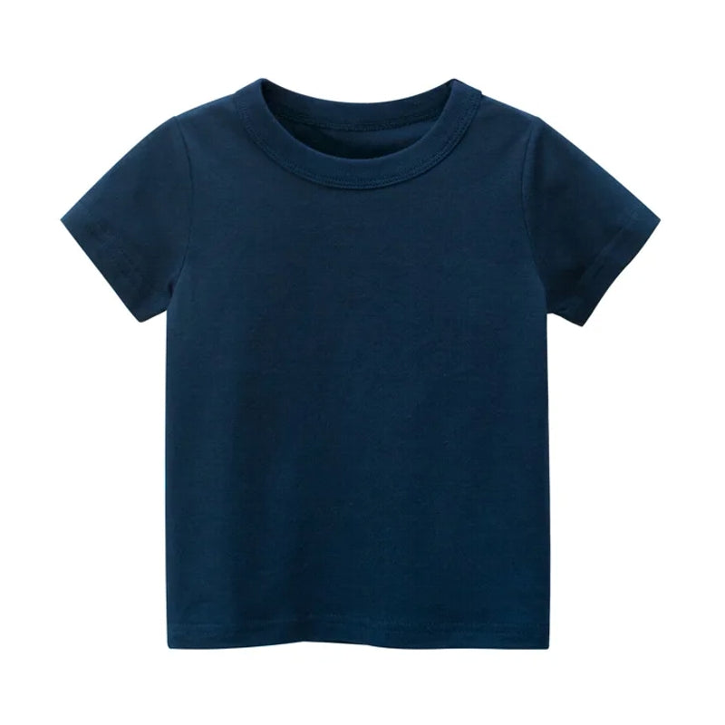 Summer Solid Color Children Cotton T-shirt 2-10Y Navy kids clothing - Tophatter Daily Deals