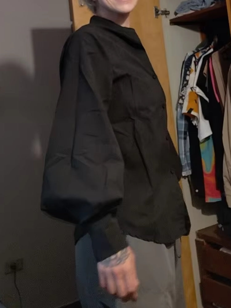 Blouses Shirt Lady Long Lantern Sleeve Stand Collar Blouses - Tophatter Daily Deals