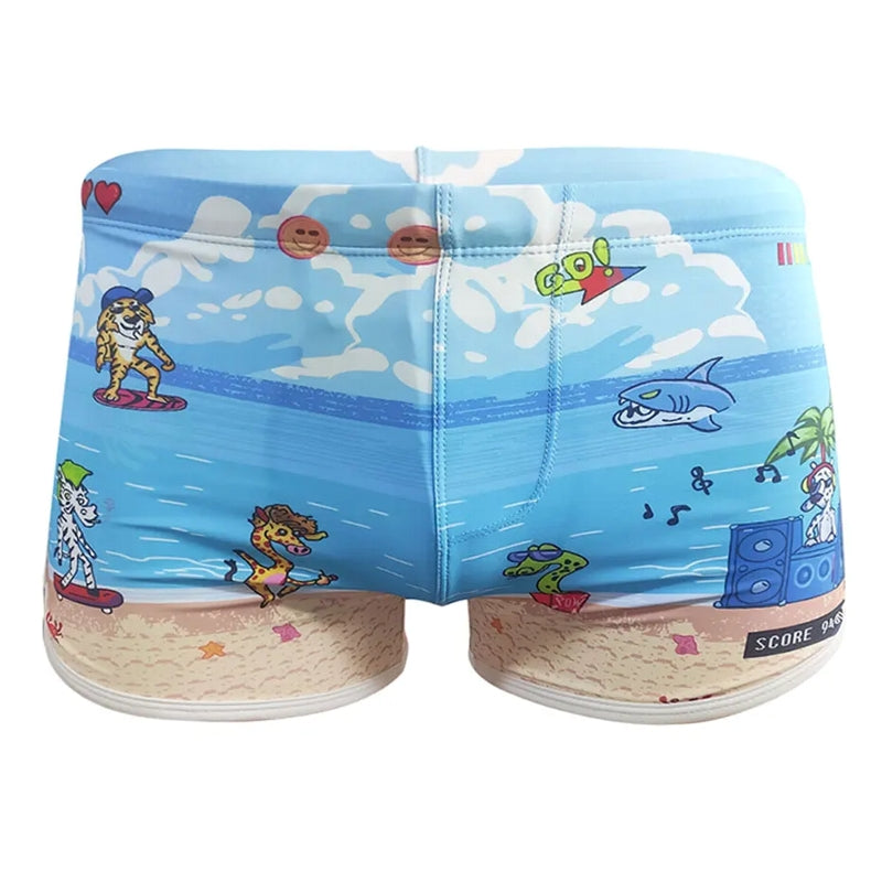Swimwear Blue Printed Trunk Men Sexy Boxer Shorts Swimsuit - Tophatter Daily Deals