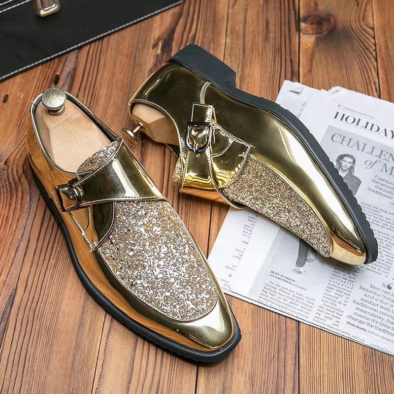 Fashion Men Golden and Black Sequined Shoes Men Shoes - Tophatter Daily Deals
