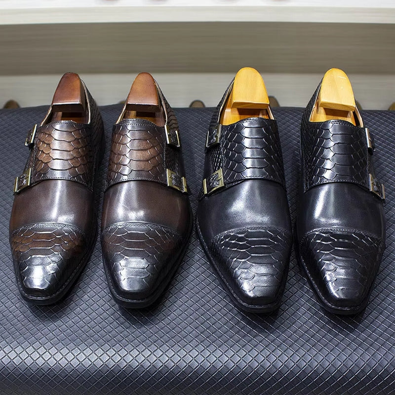 Calf Leather Comfortable Monk Strap Classic Crocodile Pattern Formal Shoes Men Dresses Shoes - Tophatter Daily Deals