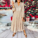 Women Glitter Sequin Deep V Long Dress Champagne Maxi Dresses - Tophatter Daily Deals