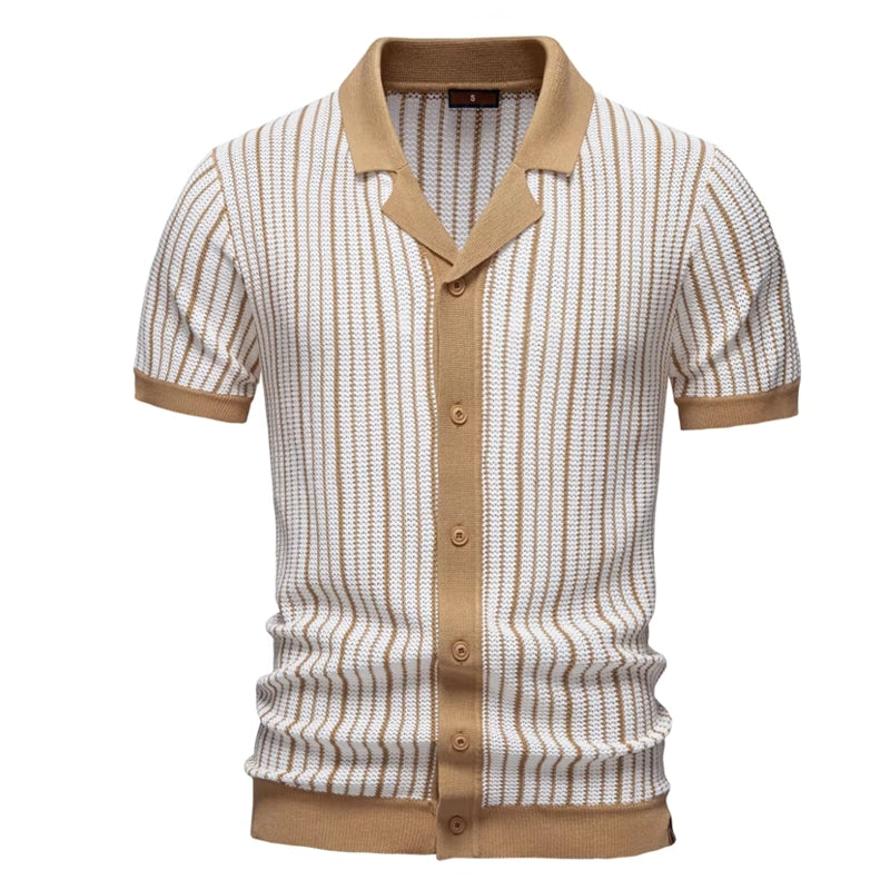 Men Striped Breathable Polo Shirt khaki Men T-Shirts - Tophatter Daily Deals