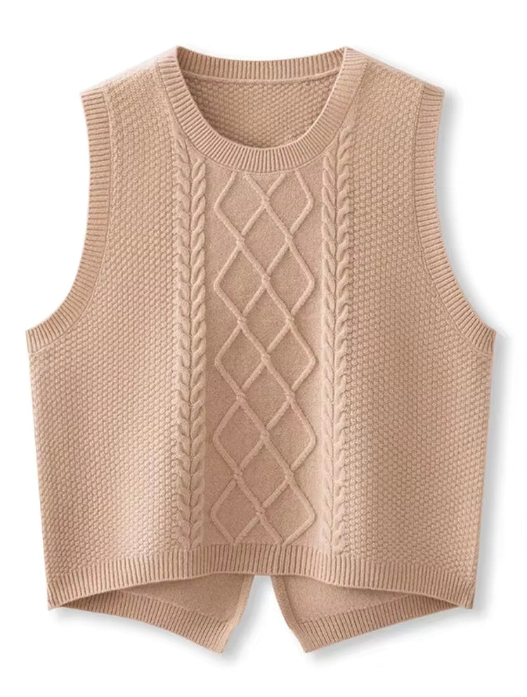 Women 100% Pure Wool Round Neck Vest Beige Blouses - Tophatter Daily Deals