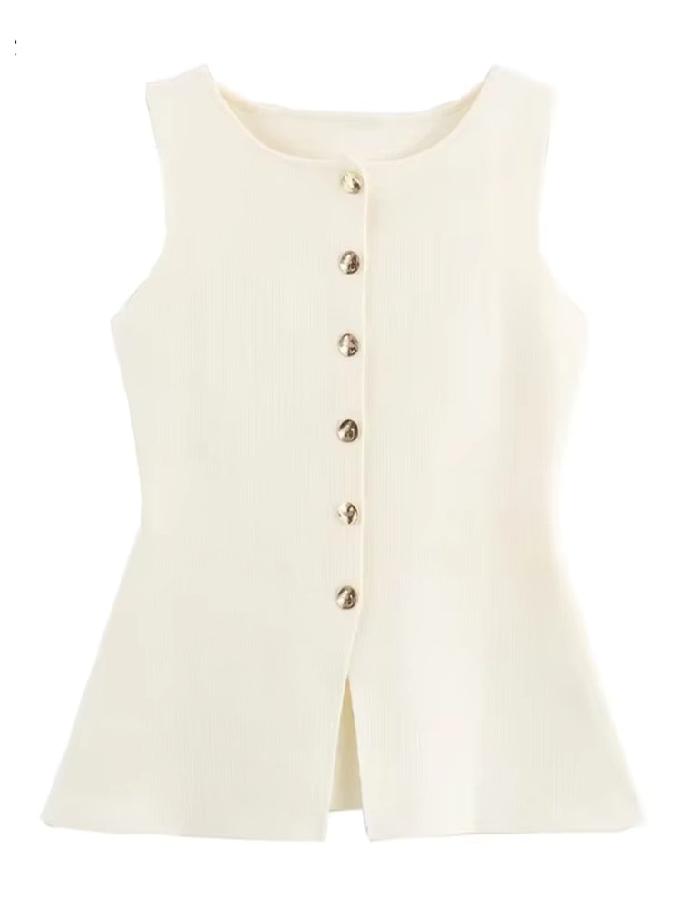 Fashion Knitted Sweater Waistcoat For Women Beige Blouses - Tophatter Daily Deals