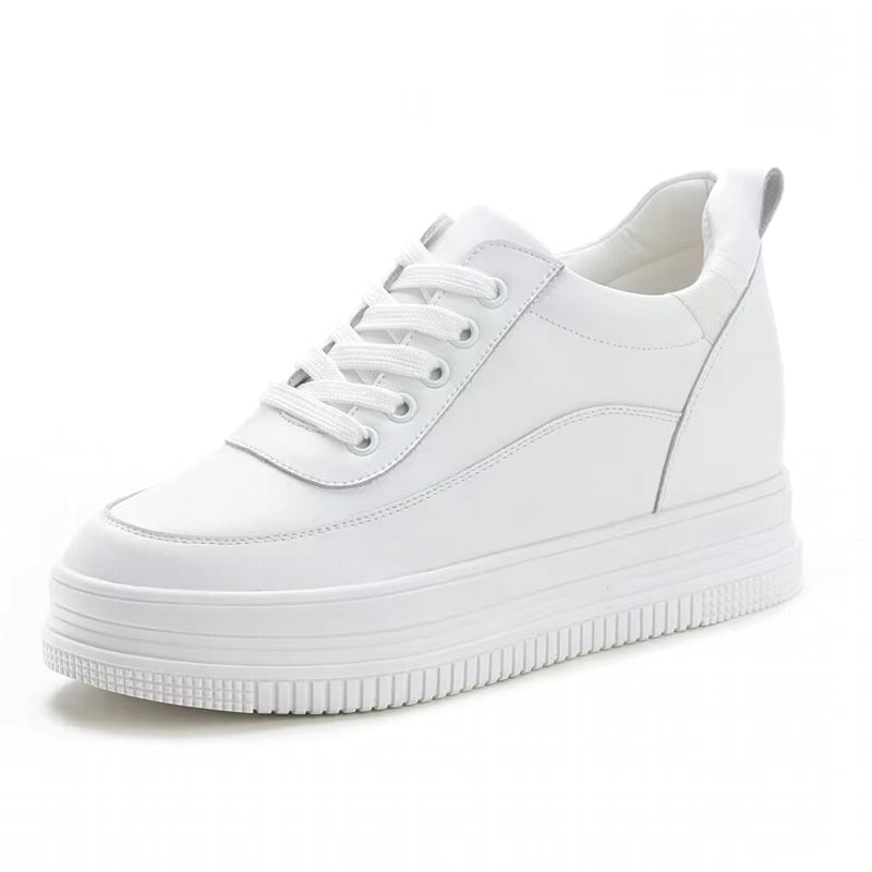 Genuine Leather Platform Wedge Sneakers 7cm High Heel Sneaker - Tophatter Daily Deals