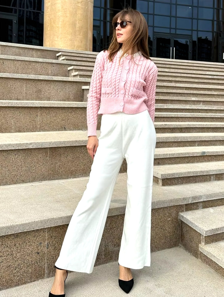 Loose Wool Knitted Wide-leg Trousers for Women White Pants - Tophatter Daily Deals