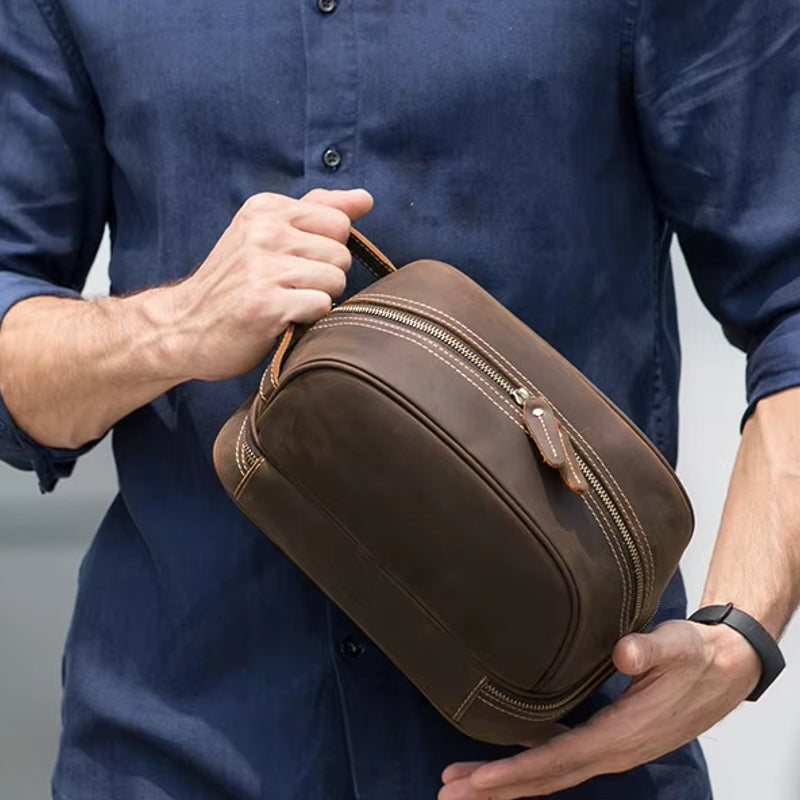 Premium Unisex Genuine Leather Clutch Bag Dark Brown Bag - Tophatter Daily Deals