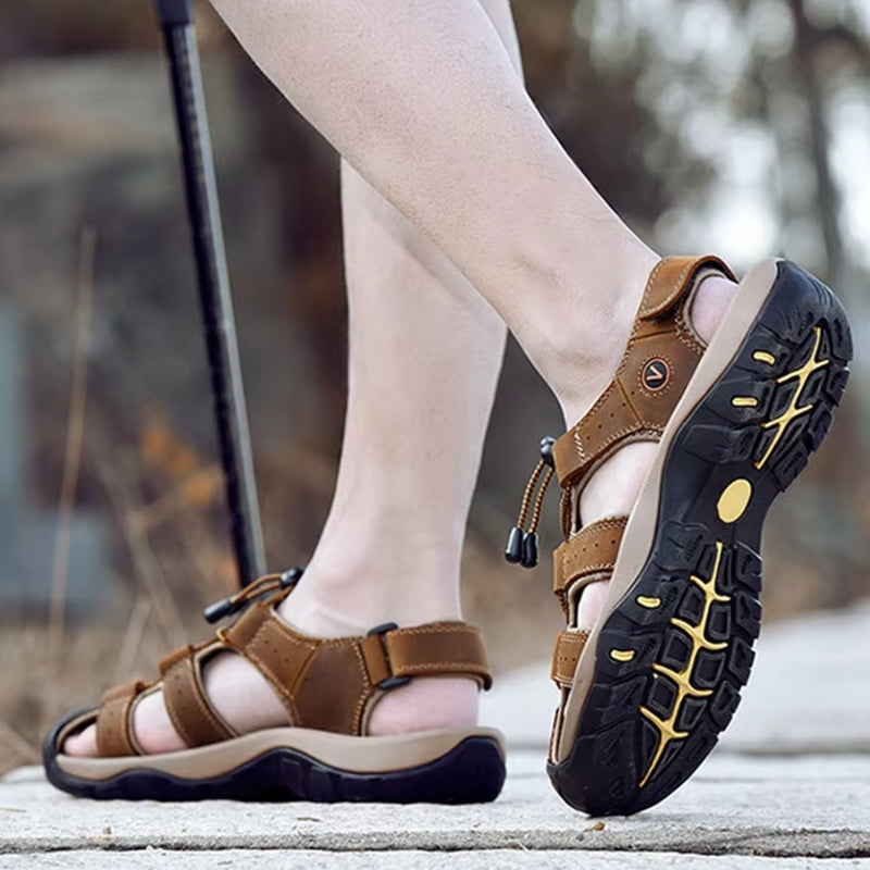Summer Men Sandals Leather Beach Shoes Men Sandals - Tophatter Daily Deals