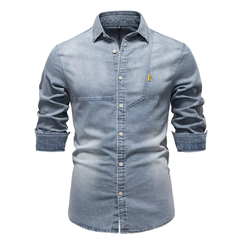 Stylish Comfortable Men Slim Fit Long Sleeve Shirt Light Blue Men's Shirts - Tophatter Daily Deals