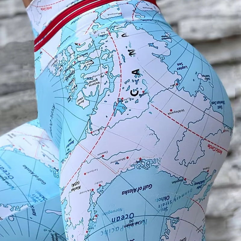 Fashion Print Map Skinny Hip Lift Yoga Pants Leggings - Tophatter Daily Deals
