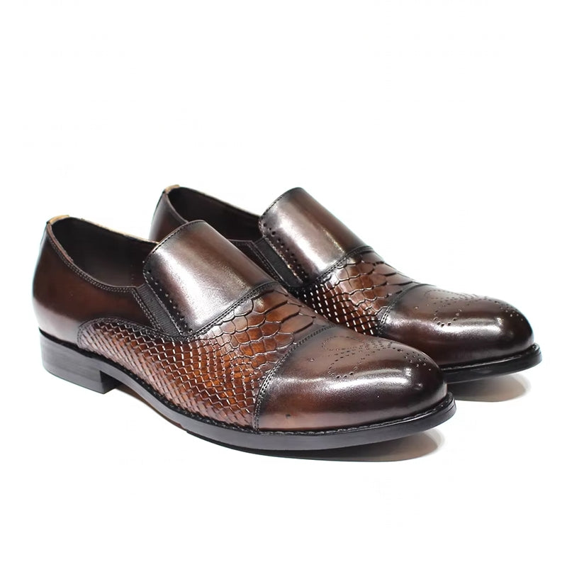 Classic Snake Print Genuine Leather Cap Toe Shoes Men Dresses Shoes - Tophatter Daily Deals