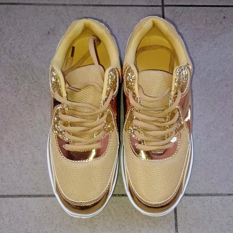 Women Golden Lace-up Platform Sneakers High Heel Sneaker - Tophatter Daily Deals