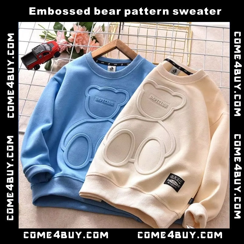 Kids Cotton Tops Embossed Bear Sweatshirt Pullover kids clothing - Tophatter Daily Deals