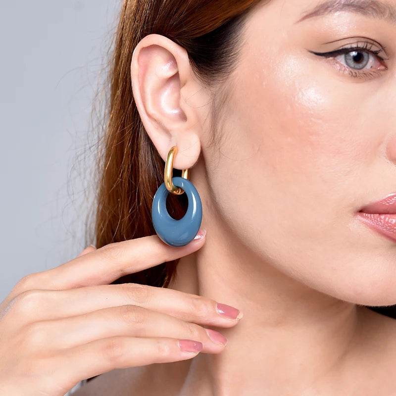 Fashion Hollow Oval Acrylic Resin Pendant Hoop Earrings Earrings - Tophatter Daily Deals