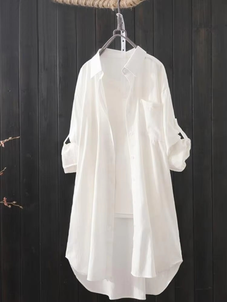 Fashion Long Solid Shirt Women Blouse White Blouses - Tophatter Daily Deals