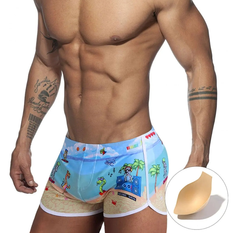 Swimwear Blue Printed Trunk Men Sexy Boxer Shorts Swimsuit - Tophatter Daily Deals