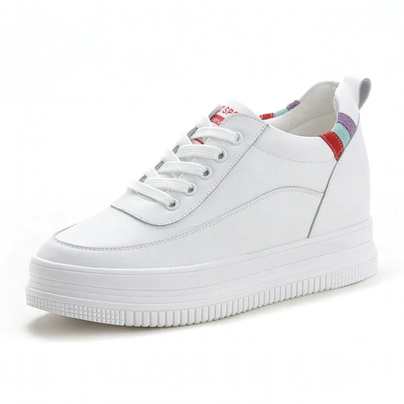 Genuine Leather Platform Wedge Sneakers 7cm High Heel Sneaker - Tophatter Daily Deals
