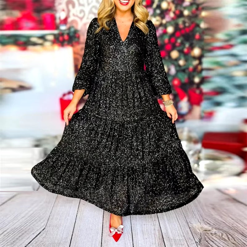 Women Glitter Sequin Deep V Long Dress Black Maxi Dresses - Tophatter Daily Deals