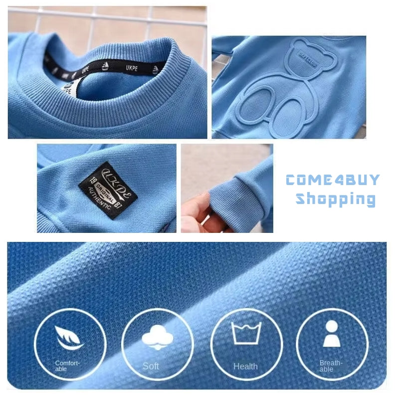 Kids Cotton Tops Embossed Bear Sweatshirt Pullover kids clothing - Tophatter Daily Deals