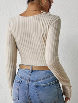 Sexy V-neck Knitted Long Sleeve Women Blouse Blouses - Tophatter Daily Deals