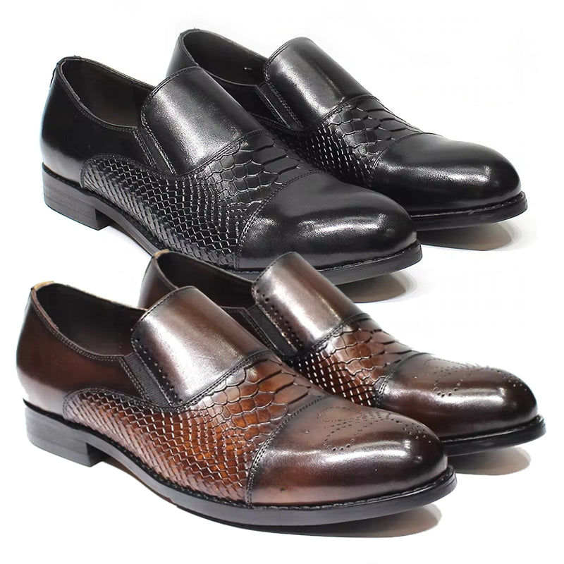 Classic Snake Print Genuine Leather Cap Toe Shoes Men Dresses Shoes - Tophatter Daily Deals