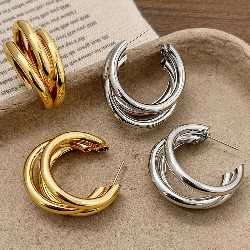 Trendy Retro Three Layer C Shape Earrings Earrings - Tophatter Daily Deals