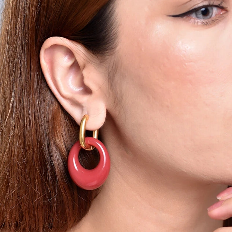 Fashion Hollow Oval Acrylic Resin Pendant Hoop Earrings Red Earrings - Tophatter Daily Deals