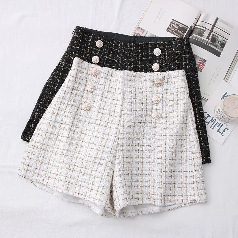 Women Vintage Tweed Waist Wide Leg Shorts Pants - Tophatter Daily Deals
