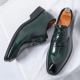 Patent Leather Men's Shoes Pointed Oxford Army Green Men Dresses Shoes - Tophatter Daily Deals