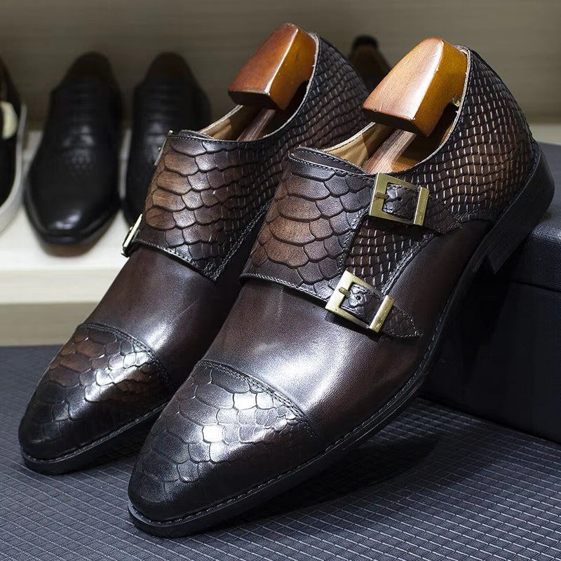 Calf Leather Comfortable Monk Strap Classic Crocodile Pattern Formal Shoes Men Dresses Shoes - Tophatter Daily Deals