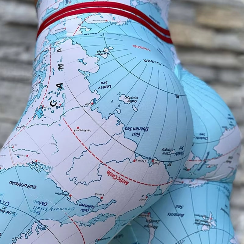 Fashion Print Map Skinny Hip Lift Yoga Pants Leggings - Tophatter Daily Deals
