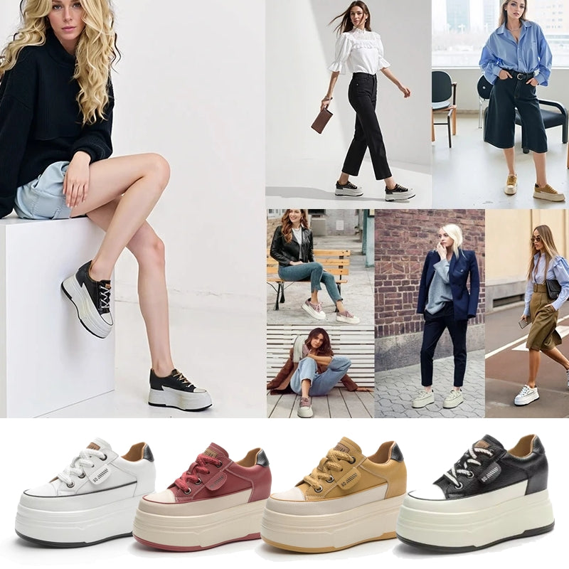 Cow Suede Genuine Leather Platform Shoes 9cm High Heel Sneaker - Tophatter Daily Deals