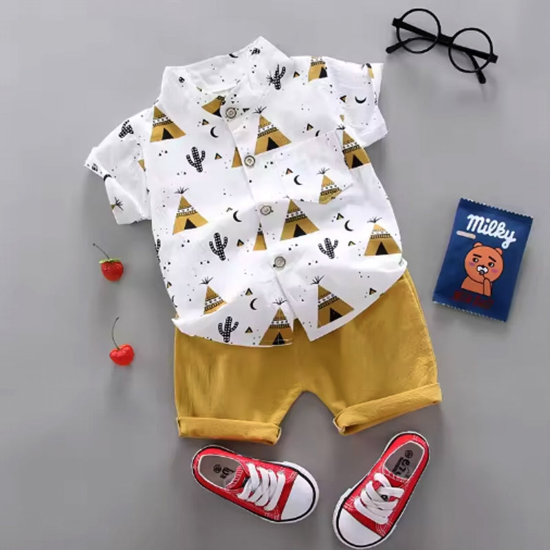Summer Casual Clothes Set Top Shorts khaki kids clothing - Tophatter Daily Deals