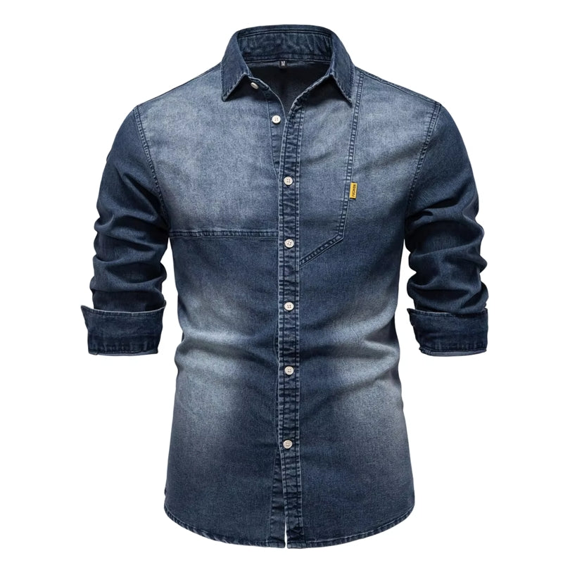 Stylish Comfortable Men Slim Fit Long Sleeve Shirt Blue Men's Shirts - Tophatter Daily Deals