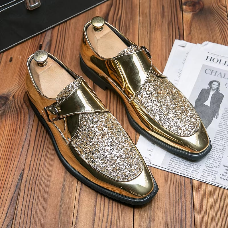 Fashion Men Golden and Black Sequined Shoes Men Shoes - Tophatter Daily Deals