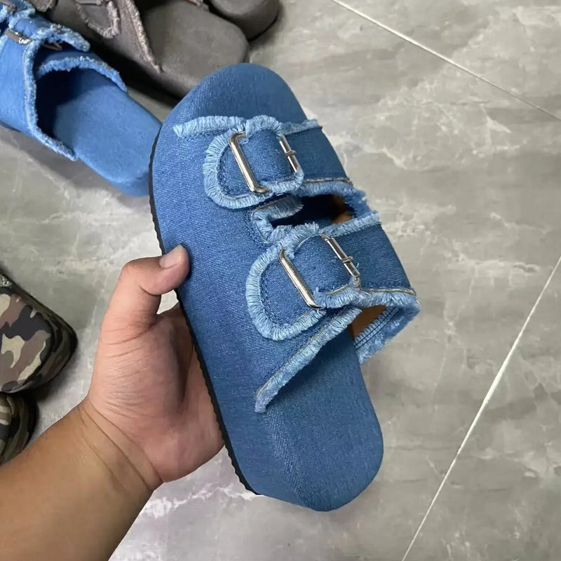 Elegant Denim Comfortable Slip on Beach Walking Slippers Casual Women Shoes - Tophatter Daily Deals
