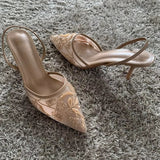 Elegant high heel slip-on pointed toe sandals 7cm heels - Tophatter Daily Deals
