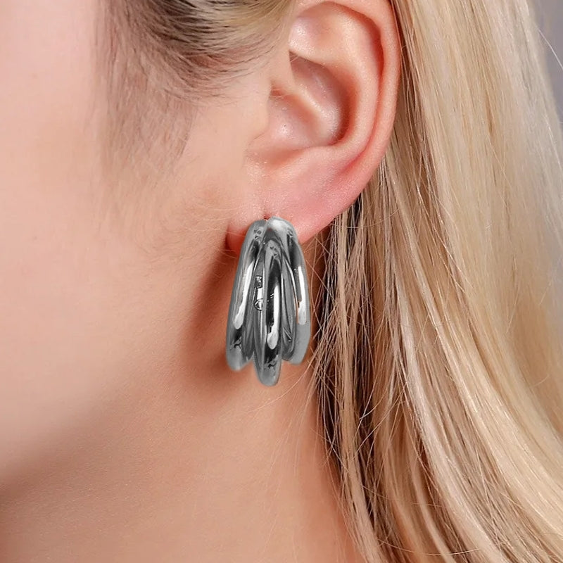 Trendy Retro Three Layer C Shape Earrings Earrings - Tophatter Daily Deals
