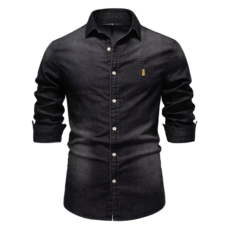 Stylish Comfortable Men Slim Fit Long Sleeve Shirt Black Men's Shirts - Tophatter Daily Deals