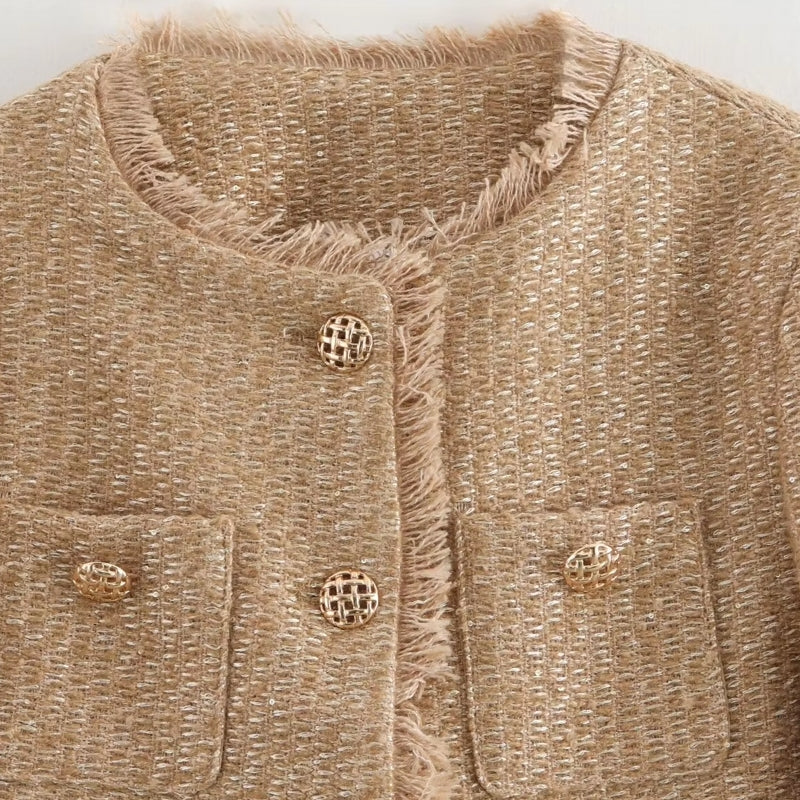 Fashion O-neck Pocket Tweed Short Coats Work Wear Blazers - Tophatter Daily Deals
