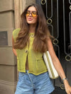 Green Round Neck Women Knitted Vest Blouses - Tophatter Daily Deals