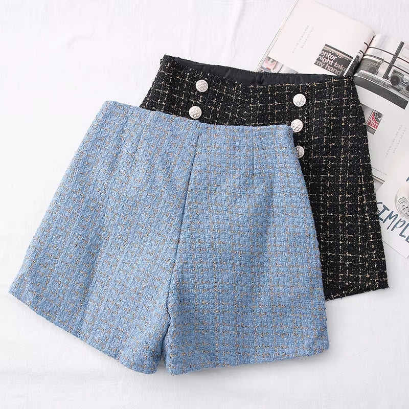 Women Vintage Tweed Waist Wide Leg Shorts Pants - Tophatter Daily Deals