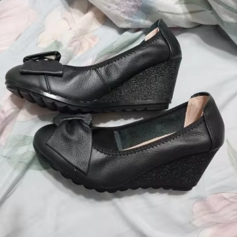 Elegant Leather Wedges Women High Heels Black 01 Casual Women Shoes - Tophatter Daily Deals