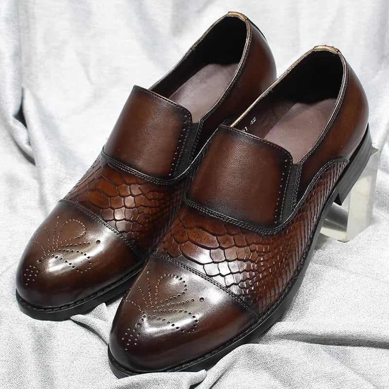 Classic Snake Print Genuine Leather Cap Toe Shoes Brown Men Dresses Shoes - Tophatter Daily Deals